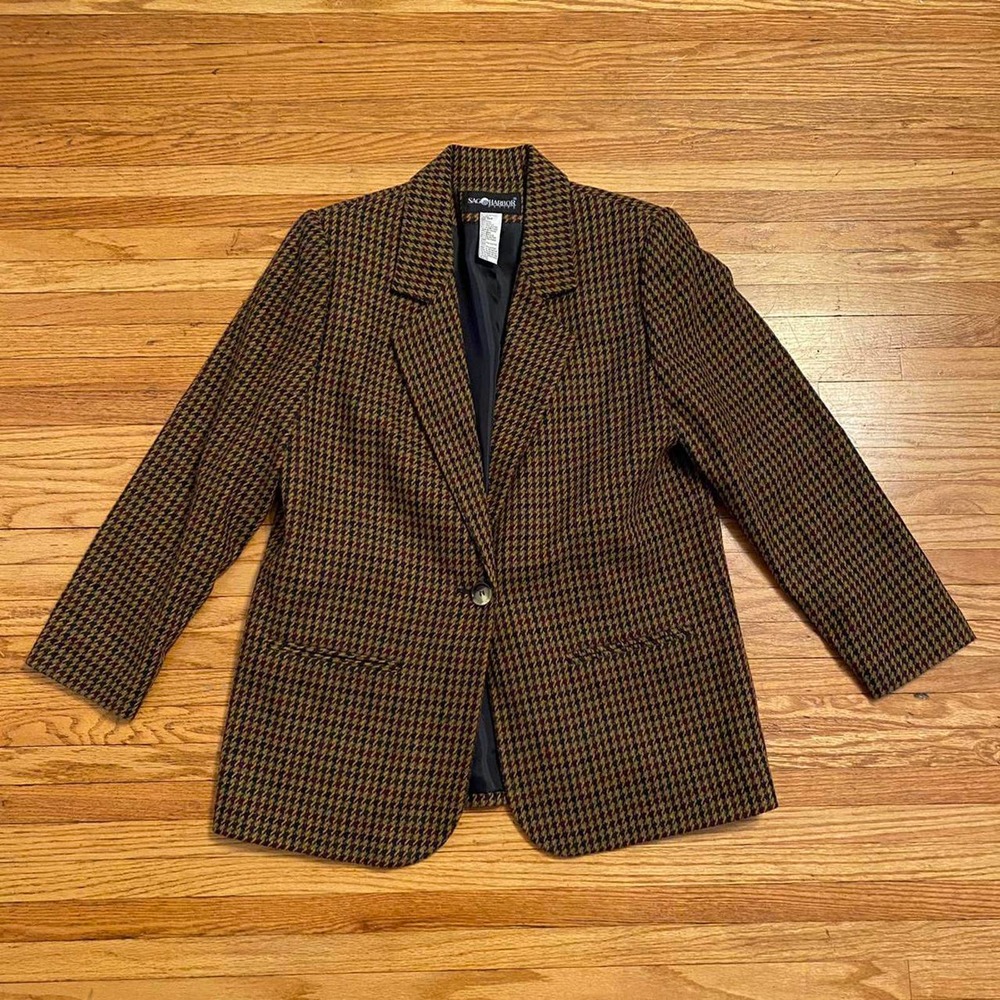 Sag Harbor Vintage Oversized Houndstooth Wool-Blend Blazer Size 10P